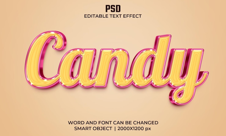 PSD efeito de texto editável 3d de doces psd premium com plano de fundo