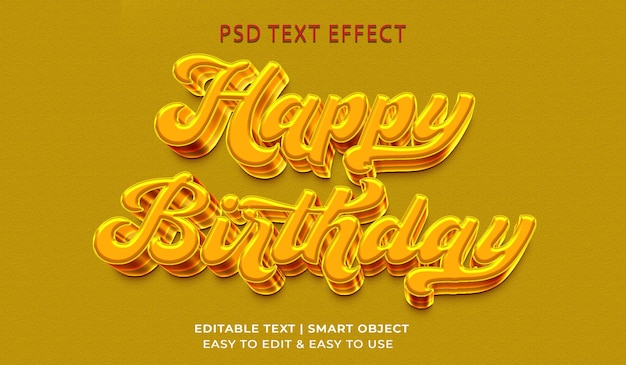 Efeito de texto editável 3d de feliz aniversário