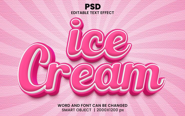 PSD efeito de texto editável 3d de sorvete psd premium com plano de fundo