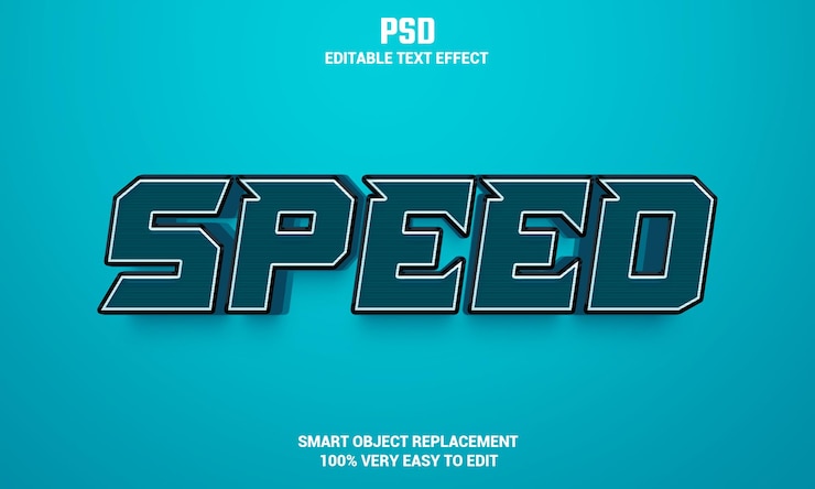 PSD efeito de texto editável 3d de velocidade com plano de fundo psd premium