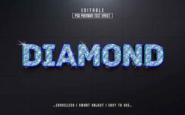 Efeito de texto editável 3d diamante PSD com fundo premium
