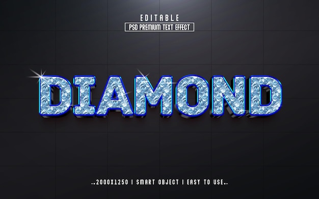 Efeito de texto editável 3d diamante psd com fundo premium