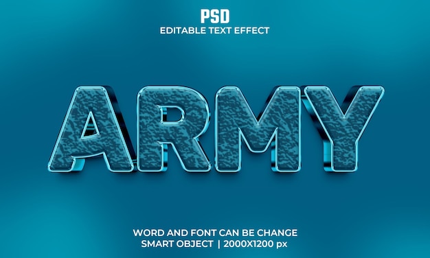 Efeito de texto editável 3d do exército psd premium com plano de fundo