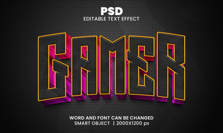 PSD efeito de texto editável 3d do jogador estilo psd premium com plano de fundo