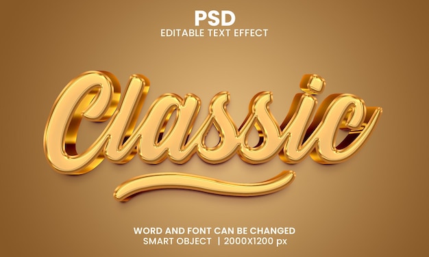 Efeito de texto editável 3d dourado clássico psd premium com plano de fundo