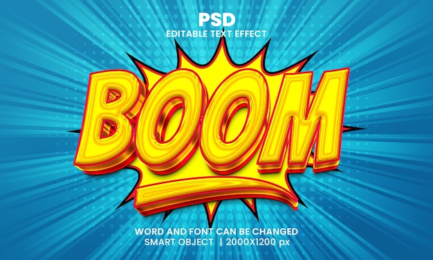 PSD efeito de texto editável 3d estilo boom comic psd premium com plano de fundo