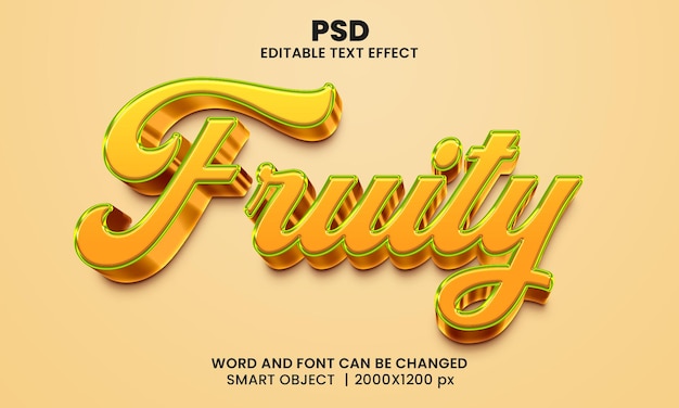 Efeito de texto editável 3d frutado psd premium com plano de fundo