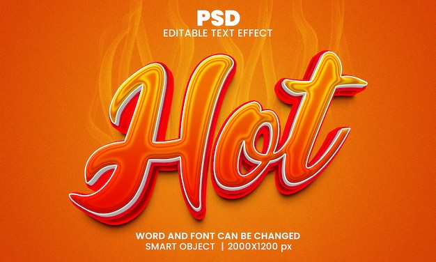 Efeito de texto editável 3D Hot Premium Psd com fundo
