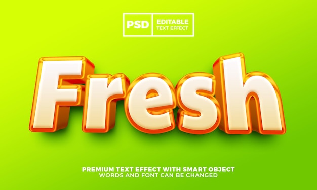 Efeito de texto editável 3d laranja fresco estilo psd premium