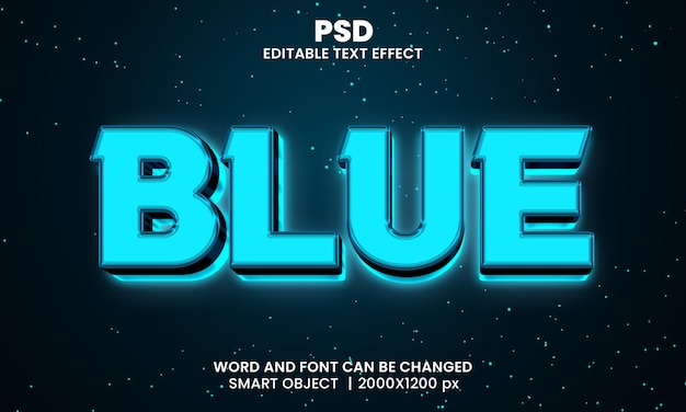 Efeito de texto editável 3d luz neon azul PSD Premium com plano de fundo