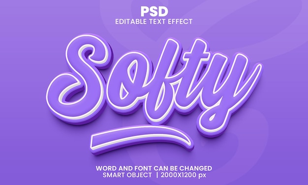 Efeito de texto editável 3d macio estilo psd premium com plano de fundo