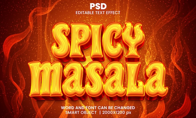 PSD efeito de texto editável 3d masala picante psd premium com plano de fundo