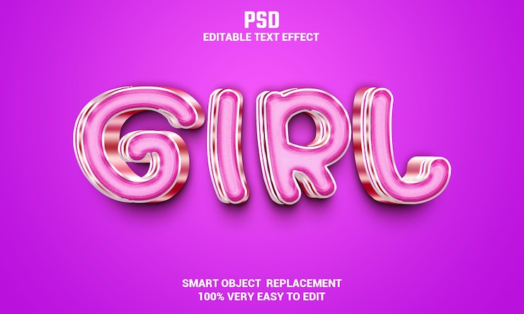 PSD efeito de texto editável 3d menina com fundo psd premium