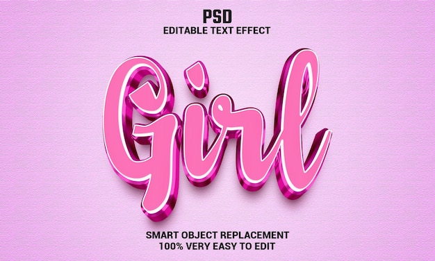 Efeito de texto editável 3d menina com fundo PSD Premium