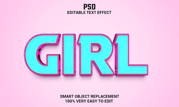 Efeito de texto editável 3d menina com fundo PSD Premium
