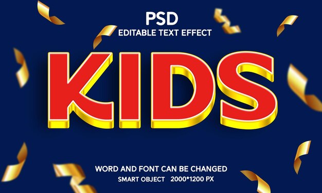 PSD efeito de texto editável 3d para crianças com plano de fundo