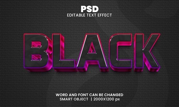 Efeito de texto editável 3d preto Estilo PSD Premium com plano de fundo