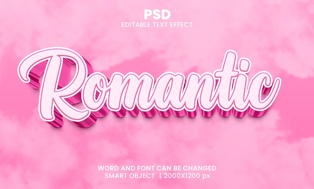 PSD efeito de texto editável 3d romântico premium psd com fundo