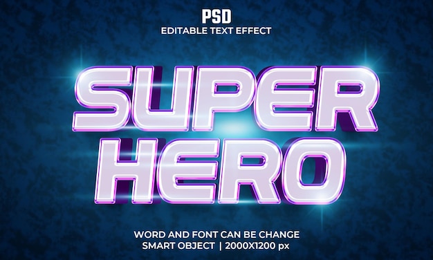 Efeito de texto editável 3d super herói psd premium com plano de fundo