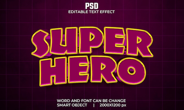 Efeito de texto editável 3d super herói psd premium com plano de fundo