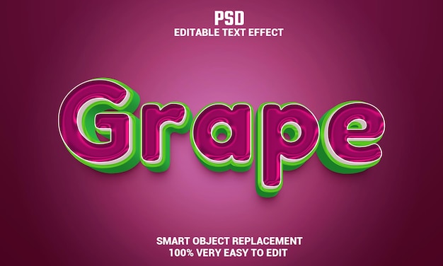 Efeito de texto editável 3d uva com fundo PSD Premium