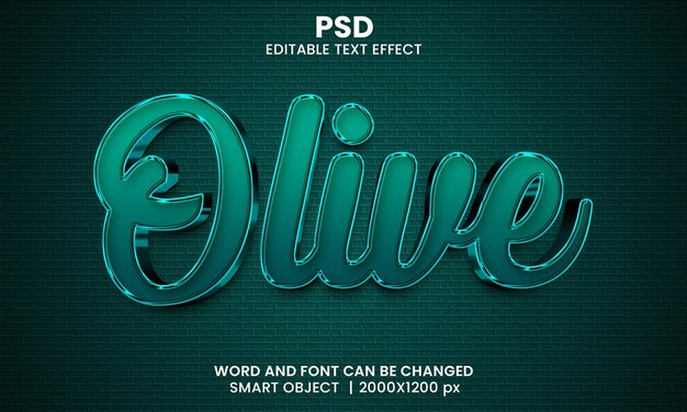 Efeito de texto editável 3d verde-oliva PSD Premium com plano de fundo