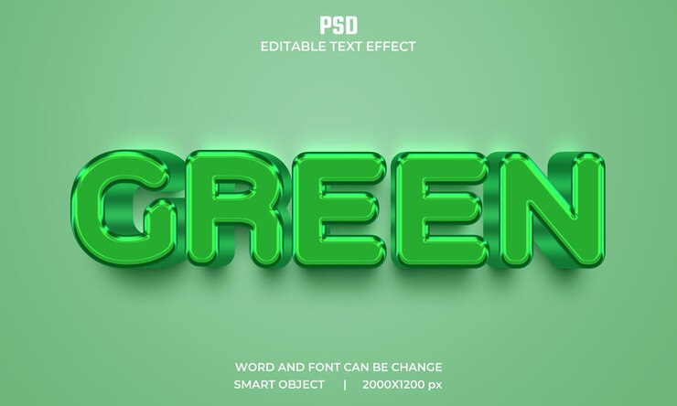 PSD efeito de texto editável 3d verde premium psd com fundo