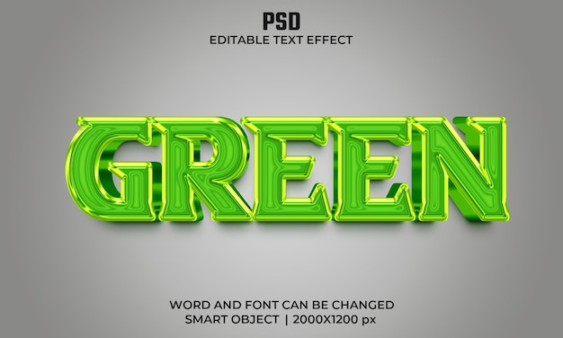 Efeito de texto editável 3D verde Premium Psd com fundo