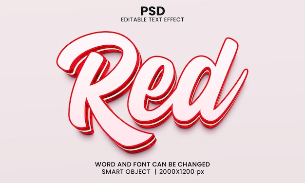 Efeito de texto editável 3d vermelho premium psd com fundo