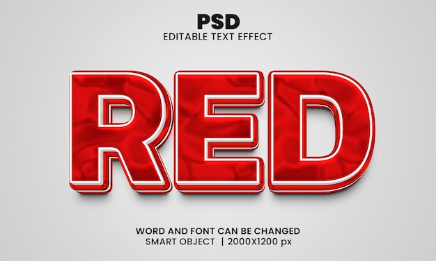 Efeito de texto editável 3d vermelho premium psd com fundo