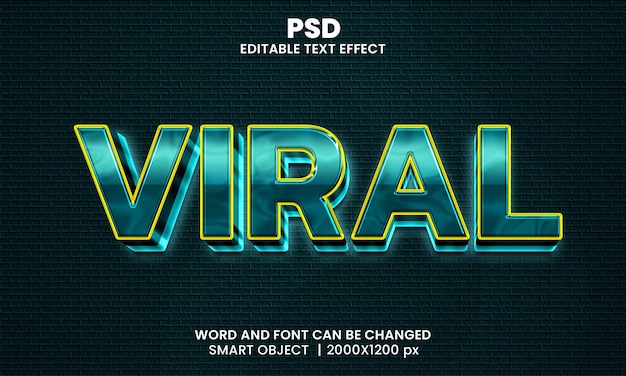 PSD efeito de texto editável 3d viral estilo psd premium com plano de fundo