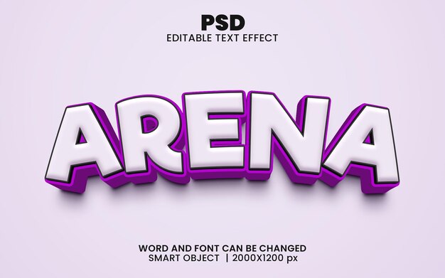 Efeito de texto editável Arena 3d PSD Premium com plano de fundo