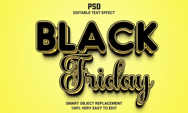 Efeito de texto editável Black Friday 3d com plano de fundo PSD Premium