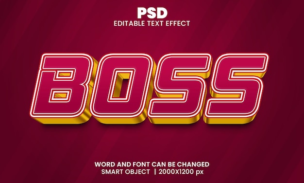 Efeito de texto editável boss 3d premium psd com fundo