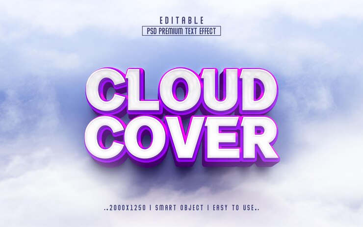 Efeito de texto editável Cloud Cover 3d psd premium com plano de fundo