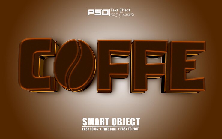 PSD efeito de texto editável coffe 3d