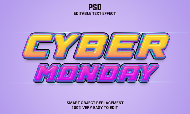 Efeito de texto editável Cyber segunda-feira 3d com plano de fundo PSD Premium