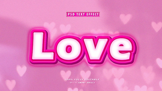 Efeito de texto editável de amor