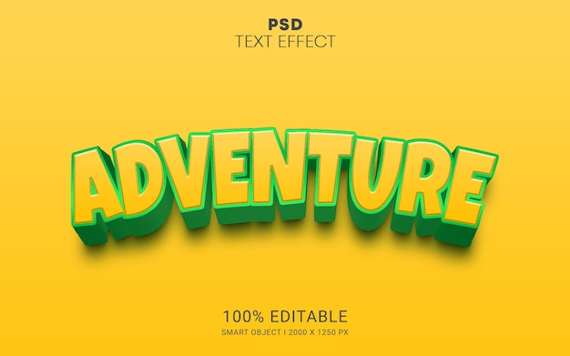 Efeito de texto editável de aventura psd premium