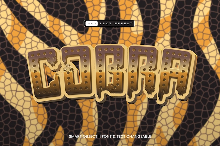 PSD efeito de texto editável de cobra de desenho animado 3d
