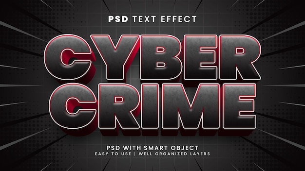 Efeito de texto editável de crime cibernético com estilo de texto de hacker e segurança