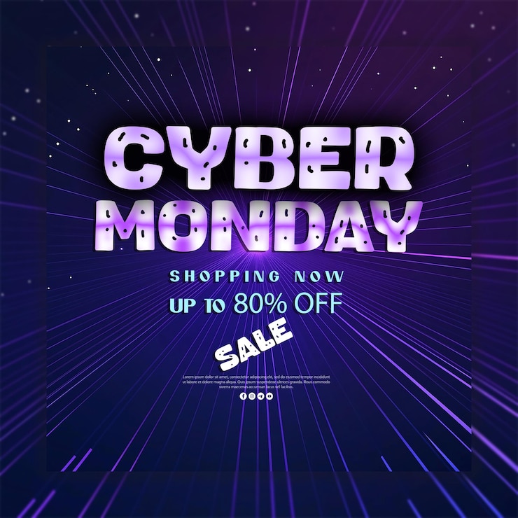 PSD efeito de texto editável de cyber monday com fundo de design de cartaz multicolorido