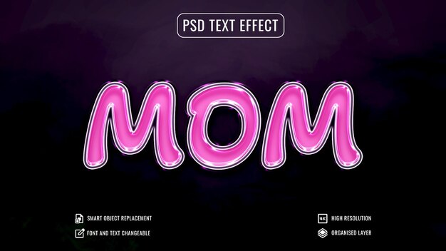 PSD efeito de texto editável de dia das mães romântico em 3d