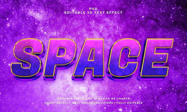 Efeito de texto editável de espaço 3d psd com plano de fundo