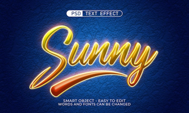 PSD efeito de texto editável de estilo de texto 3d ensolarado