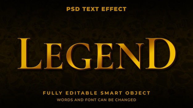 Efeito de texto editável de estilo gráfico de legenda de metal dourado
