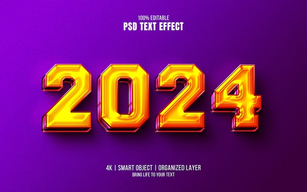 PSD efeito de texto editável de feliz ano novo de 2024