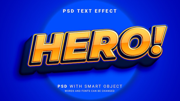 Efeito de texto editável de herói 3D