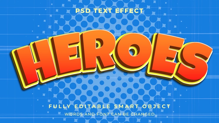 PSD efeito de texto editável de heróis de quadrinhos