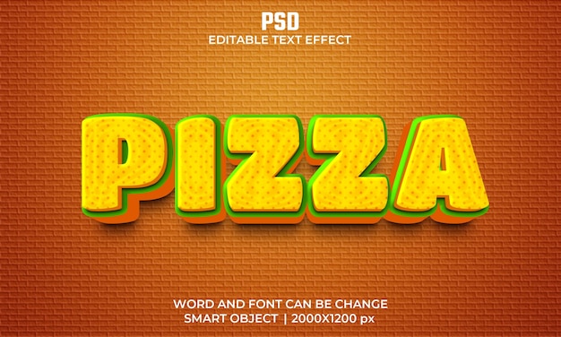 PSD efeito de texto editável de pizza 3d psd premium com plano de fundo